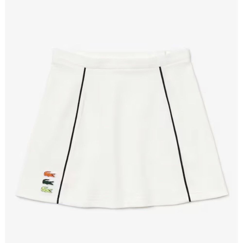 Lacoste mini‎ skirt White Sz 6 signature embroidered three-color Crocodile NWT